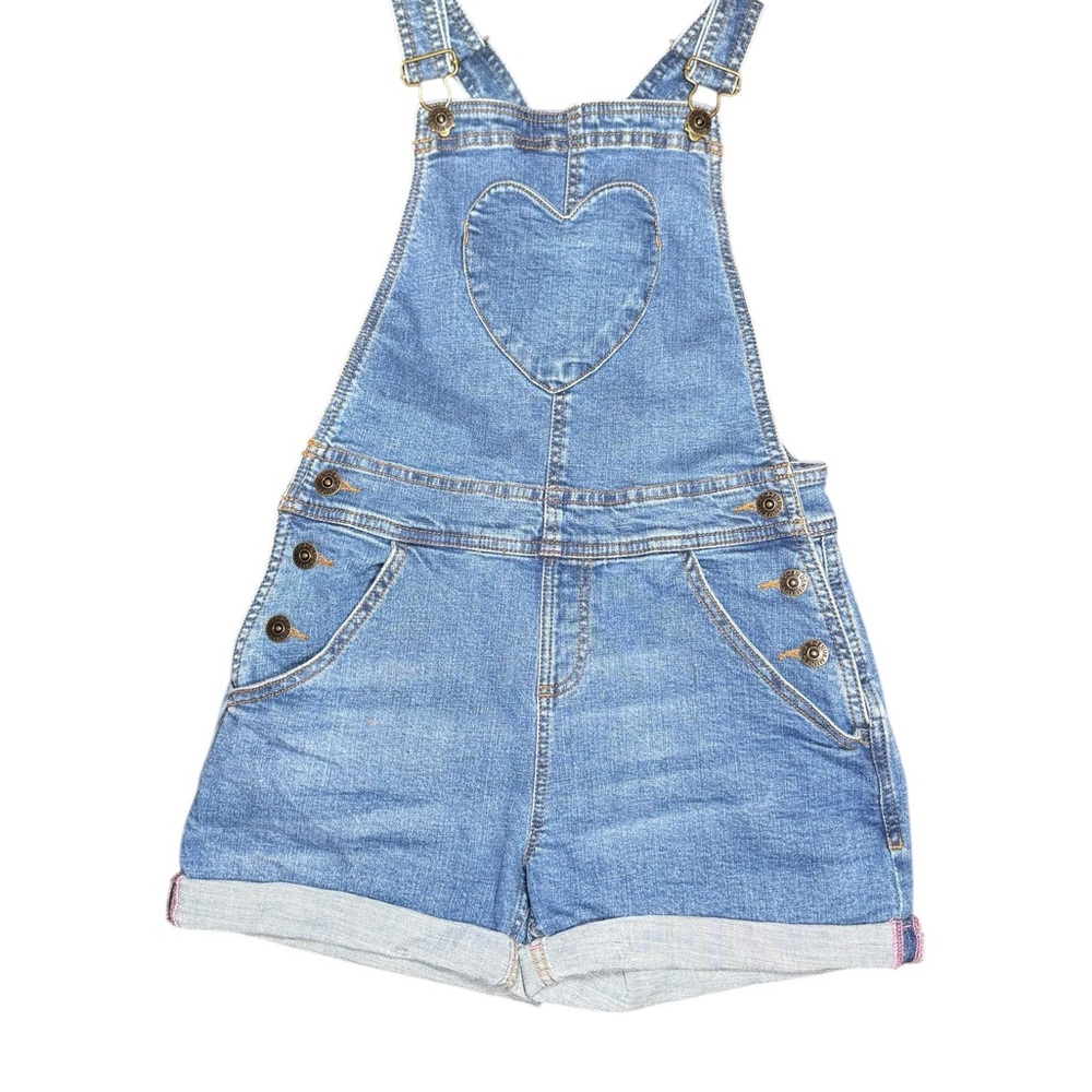 Mini Boden Denim Short Overalls with Heart Pocket - Picture 2 of 6